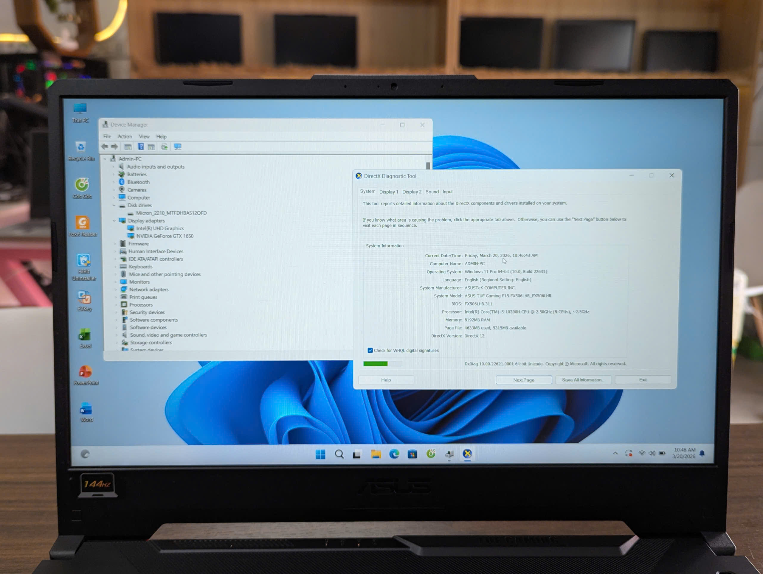 Asus TUF Gaming F15 FX506 Máy Zin Đẹp Nguyên Bản: CPU I5-10300H/RAM 8GB/SSD NVME 512GB/GTX 1650 4GB/MÀN 15.6INCH 144HZ - Ảnh 5